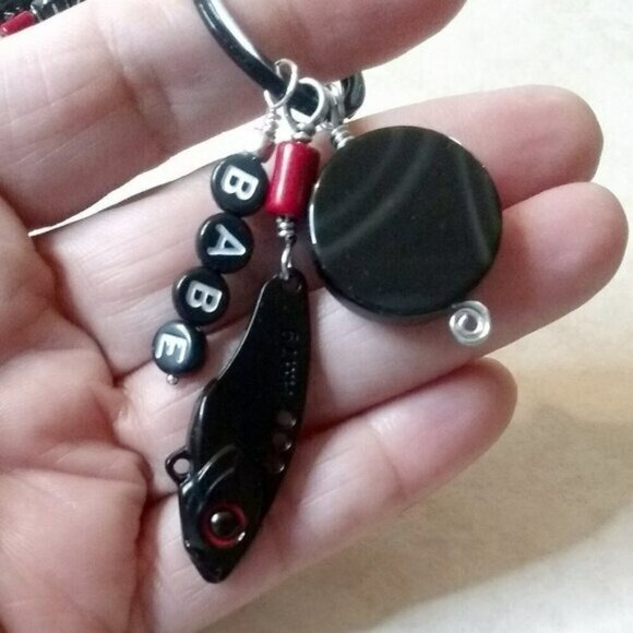 Fishing Dads Gift! Fishing Lure Key Chain - Unisex Black Key Ring w. His Name! - Picture 5 of 9